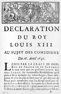 Ludvig XIII:n (1601-43) lausunto koomikoista, 16. huhtikuuta 1641 tekijältä French School