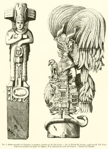 Monoliittinen Palenque-patsas, porfyyriä; Yucatanin jumalallisuus (kaiverrus) tekijältä French School