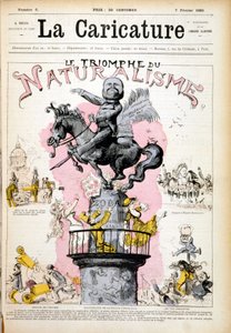 Emile Zolan patsas, "" Naturalismin voitto""" - "" Karikatyyri" -julkaisussa 7.2.1880. tekijältä French School