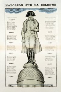 Napoleon I Bonaparten (1769-1821) patsas Vendome-pylväällä Pariisissa. Kuva Epinalista tekijältä French School