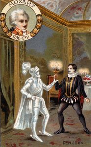 Commendatore-patsas, kohtaus elokuvasta "Don Giovanni" (värilitografia) tekijältä French School