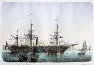 Höyryfregatti Toulonin satamassa, noin 1850 tekijältä French School