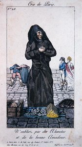 Tulitikkujen ja sytytyspuiden katukauppias, 1800-luvun alku (värikaiverrus) tekijältä French School