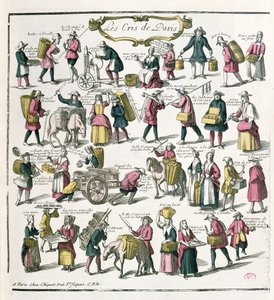 Katukauppiaat Pariisissa, 1600-luvun loppu (värikaiverrus) tekijältä French School