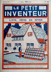 "Kesä, jopa talvella", kansikuvitus "Le Petit Inventeur" vuodelta 1929 (väri litho) tekijältä French School