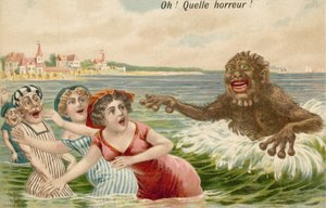 Merihirviön jahtaamia uimareita tekijältä French School
