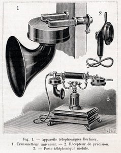 Puhelinlaite - Berliner System - kaiverrus "" La nature"" vuodelta 1902 tekijältä French School