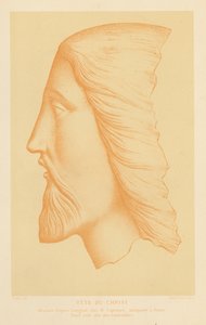 Jeesuksen Kristuksen terrakottapää (chromolitho) tekijältä French School