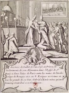 Henri IV:n (1553-1610) vanhurskaus St. Denisissä heinäkuussa 1593 tekijältä French School