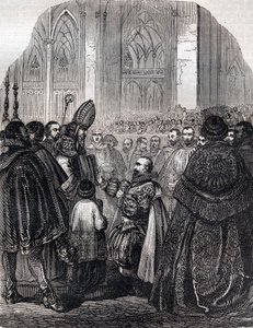 Henry IV:n Ranskan kuninkaan abjuraatio Saint Denisissä 25. heinäkuuta tekijältä French School