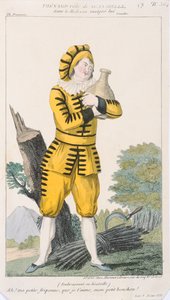 Näyttelijä Thenard Sganarellen roolissa näytelmässä Le Medecin Malgre Lui, tuotettu Pariisissa Comedie Francaisessa, 1800-luvun alussa tekijältä French School