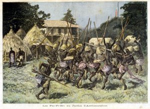 Afrikkalaiset Pai-Pi-Bri sopeutumispuutarhassa - "Le Petit Journalissa" 5.8.1893 (kaiverrus) tekijältä French School