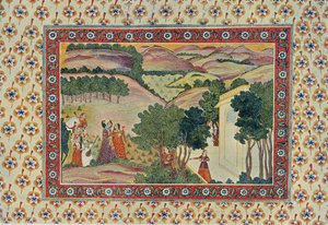 Odottamattoman saapuminen, kuvitus elokuvasta Arabian Nights, 1895 (värikaiverrus) tekijältä French School