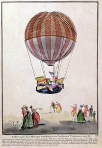 Ascent of the Aerostat in Jardin des Tuileries, 1. joulukuuta 1783 (kynä ja muste ja wc paperilla) tekijältä French School