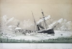 Itävallan ruuvihöyrylaiva Tegetthoff juuttui jäähän ja jääkarhujen kimppuun tutkimusmatkan aikana pohjoisnavalle 1872-4 tekijältä French School