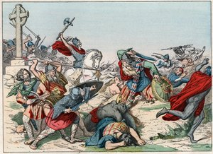 Poitiersin taistelun 25. lokakuuta 732 voitti Charles Martel - Poitiersin taistelu, 25. lokakuuta 732, voitti Charles Martel (688-741) - Kaiverrus 1800-luvun lopusta kirjassa "" Nos Gires Nationales - Images et recits ”” tekijältä French School