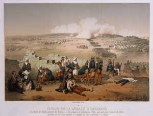 Inkermanin taistelu 5. marraskuuta 1854 Krimin sodasta, julkaisija Lemercier et Cie, Pariisi, 1856 tekijältä French School