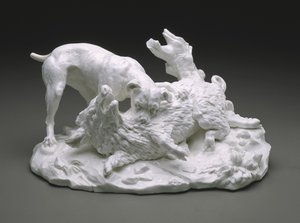 The Boar Hunt, n. 1751 (pehmeää posliinia) tekijältä French School