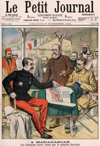 Kenraali Joseph Simon Gallieni (1849-1916) vastaanotti buurien valtuuskunnan Madagaskarilla, Le Petit Journalin väriliitteen kansi nro 625, 9. marraskuuta 1902 tekijältä French School
