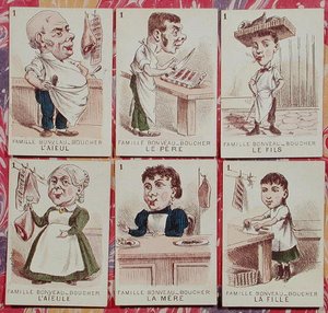Teurastajaperhe "Jeu des Sept Famillesista" (värinen lito) tekijältä French School