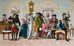 Cafe des Comediens Pariisissa 1800-luvun alussa (värikaiverrus). tekijältä French School