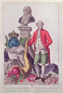 Jacques Neckerin kutsu (1732-1804), 16. heinäkuuta 1789 (värillinen kaiverrus) tekijältä French School