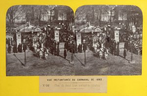 Vuoden 1863 karnevaali Pariisissa, lihava härkä kelluu teurastamosta, stereoskooppinen näkymä, 1863 tekijältä French School