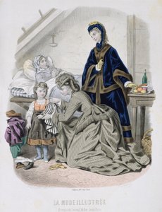 The Charitable Visit, kuvitus La Mode Illustreesta, n. 1870 (värikaiverrus) tekijältä French School