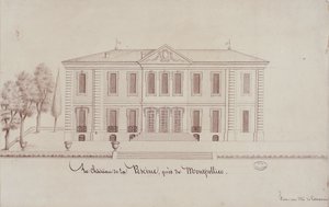 Monsieur de Cenani piirtänyt Chateau de la Piscine, lähellä Montpellieriä (kynä ja muste paperille) tekijältä French School