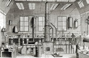 Pariisin koulun kemian laboratorio, Almanach du Magasin Pittoresque, 1870 tekijältä French School