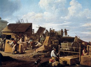Hotel de Salmin rakentaminen, Pariisi (yksityiskohta), vuonna 1786 (öljy kankaalle) tekijältä French School