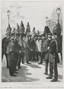 Ammattiyhdistysten valtuuskunta Pont de la Concordessa 1. toukokuuta Pariisissa pidetyssä mielenosoituksen aikana 1. toukokuuta 1890, kaiverrus L. Moulignie, rengraavi) tekijältä French School