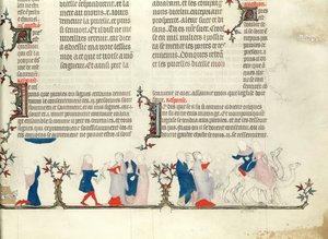 Rebeccan lähtö Eliezerin kanssa, Jean de Syn Raamatusta, n. 1355