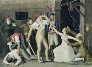Madamemoiselle de Sombreuilin veljellinen ja sankarillinen hartaus syyskuussa 1792, noin 1800 (kynä ja muste, wc ja guassi paperilla) tekijältä French School