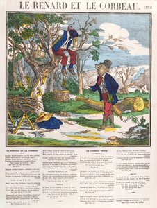 Kettu ja varis, n. 1840 (värikaiverrus) tekijältä French School