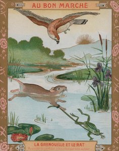Sammakko ja hiiri, yksi Aesopoksen taruista (chromolitho) tekijältä French School