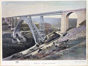 Garabit Viaduct, rakennettu 1882-84, painatus Gillot (värillinen kuva) tekijältä French School