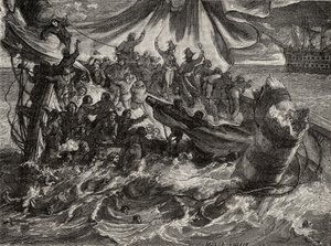 "Le Vengeur" -tapahtuma, 1. kesäkuuta 1794 Louis Blancin (1811-82) "Histoire de la Revolution Francaisesta" tekijältä French School