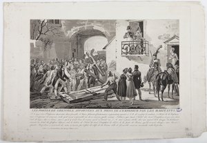 Asukkaat asettavat Grenoblen portit keisarin jalkoihin, 6. maaliskuuta 1815, julkaisija Martinet, 1815 tekijältä French School