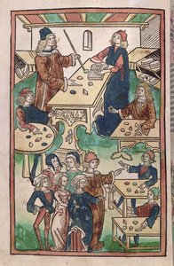 The Jewellers Shop, 1491 (värillinen puupiirros) tekijältä French School