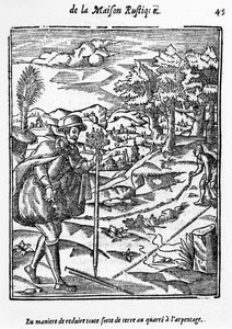 Tapa, jolla vähennetään kaikenlaista maaperää maanmittausaukiolle, kuvitus LAgriculture et Maison Rustiquesta, Charles Estienne, painos julkaistu 1641 tekijältä French School