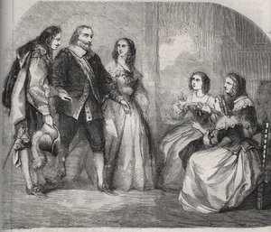 Montespanin markiisi Louis Henri (Louis-Henri) de Pardaillan de Gondrin (1640-1691) (vasemmalla) tuli kosimaan Rochechouart Mortemartin (silloin Marquise de Montespan tai Madame) Francoise Athenais (Francoise-Athenais) avioliittoa. kirjoittanut Montespan tekijältä French School