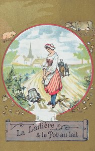 Maitotyttö ja hänen sankonsa (väri litho) tekijältä French School
