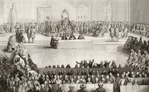 Kansalliskokous Louis XVI:n (1754-93) aikana Colartin "Histoire de France" -kirjasta, julkaistu noin 1840 tekijältä French School