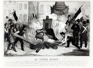 Ihmiset polttavat valtaistuinta Place de la Bastillessa, 1848 tekijältä French School