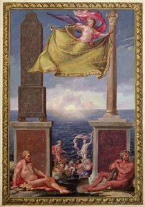 The Pillars of Hercules, Penen Katalonian ja Baleaarien karttakokoelman etuosa, 1680 (värikaiverrus) tekijältä French School