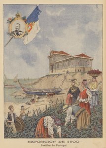 Portugalin paviljonki Exposition Universelle -näyttelyssä 1900 Pariisissa (värilitho) tekijältä French School