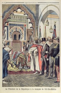 Ranskan tasavallan presidentti Emile Loubet (1838-1929) vierailemassa Sidi Bou Medinen moskeijassa Tlemcenissä, Algeriassa, kuva Le Petit Journalista, 3. toukokuuta 1903