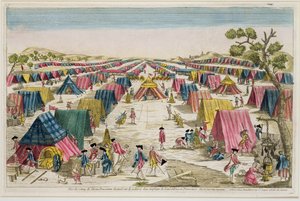 Preussin armeijan leiri, piirretty elämästä Pommerin kentillä, kaiverrus Vale, n. 1750 (käsinvärinen kaiverrus) tekijältä French School