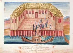 Ranskan Siamin-suurlähettiläiden asuinpaikka, Siamin jesuiittojen kertomuksesta, 1688 (wc paperilla) tekijältä French School